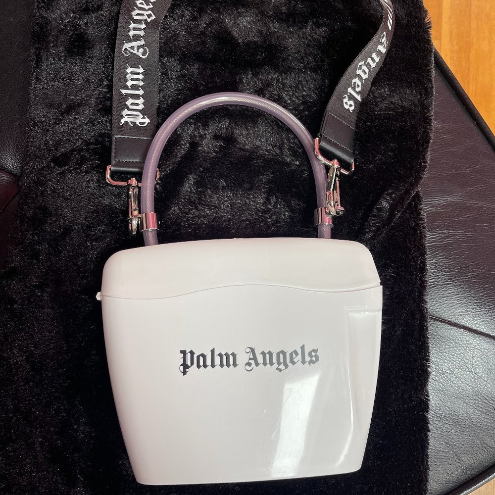 Palm Angels White & Black padlock shoulder bag w/ adjustable strap and top handl